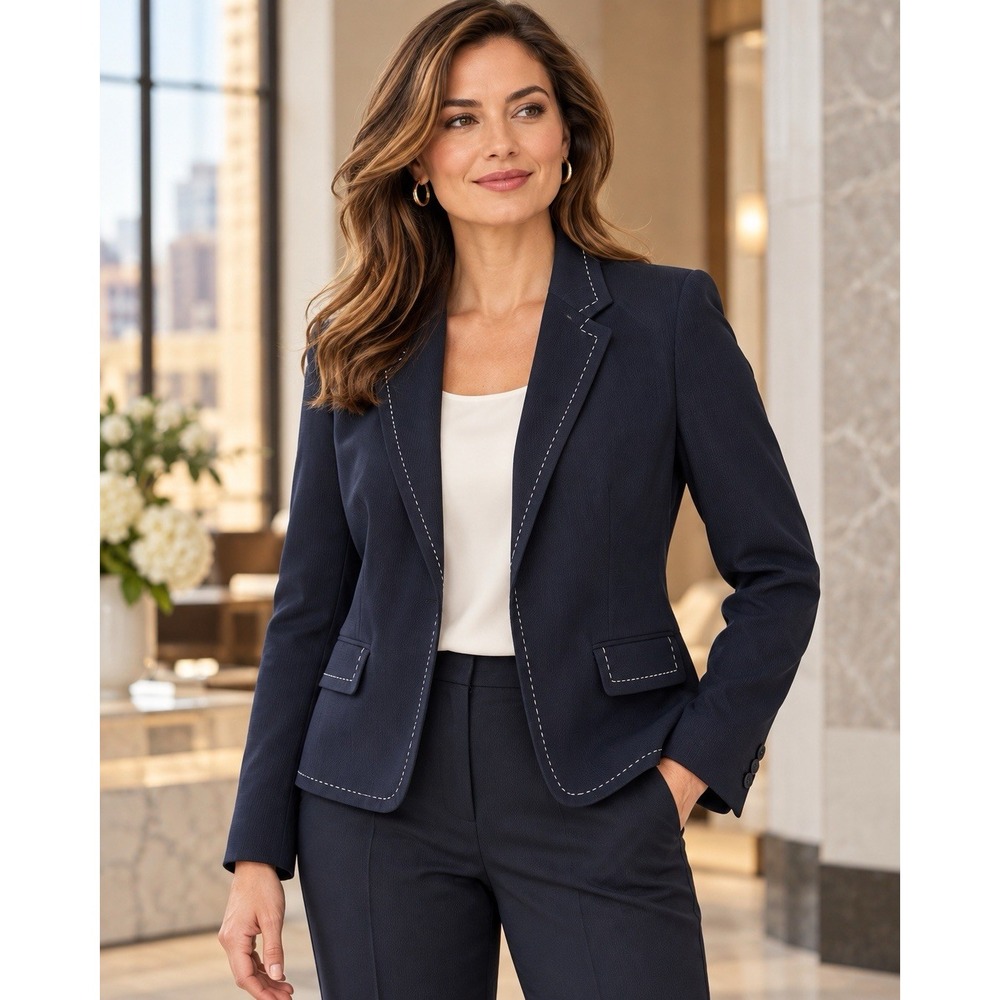 Jones New York Bastille Blazer Womens 16 Navy Contrast Stitch NWT Career Jacket